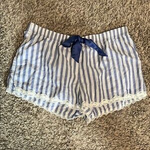 Victoria Secret Striped Blue and White Lace Trim Sleep Shorts